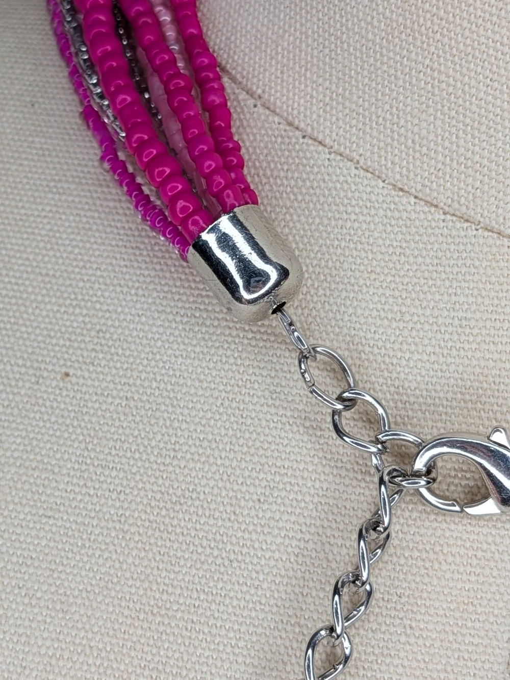 CORI Pink Silver Twisted Multi Strand Seed Bead Torsade Necklace Barbiecore